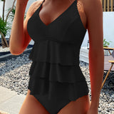 Lia - Effen Badpak met Stijlvolle Ruffles